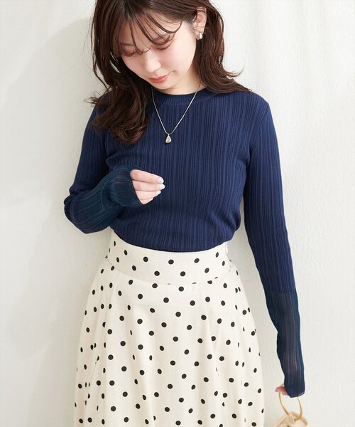 natural couture(ナチュラルクチュール)の「リネンタッチランダムリブプルオーバー(ニット/セーター・レディース・ネイビー/ピンク/イエロー・FREE)」の6枚目の写真
