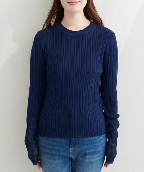 natural couture(ナチュラルクチュール)の「リネンタッチランダムリブプルオーバー(ニット/セーター・レディース・ネイビー/ピンク/イエロー・FREE)」の8枚目の写真