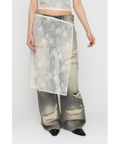 LAGUA GEM（ラグアジェム）の「MESH LACE WRAP スカート（スカート・レディース・ブラック/オフホワイト・FREE）」の4枚目の写真