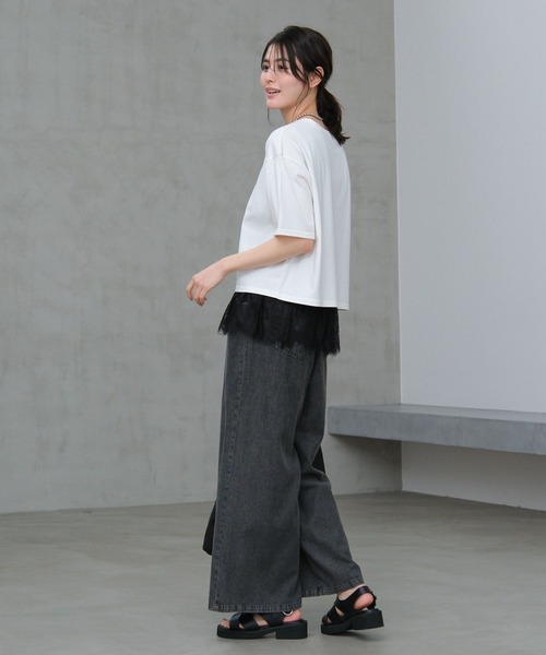 LAKOLE(ラコレ)の「【接触冷感】アソート箔プリントT / 664798(Tシャツ/カットソー・レディース・ホワイト/チャコール/ブラック/オフホワイト・MEDIUM/LARGE)」の8枚目の写真