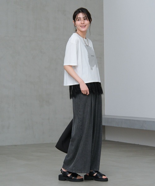 LAKOLE(ラコレ)の「【接触冷感】アソート箔プリントT / 664798(Tシャツ/カットソー・レディース・ホワイト/チャコール/ブラック/オフホワイト・MEDIUM/LARGE)」の9枚目の写真
