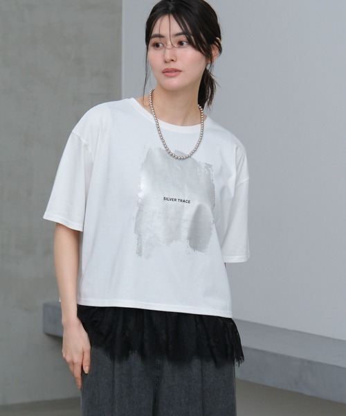 LAKOLE(ラコレ)の「【接触冷感】アソート箔プリントT / 664798(Tシャツ/カットソー・レディース・ホワイト/チャコール/ブラック/オフホワイト・MEDIUM/LARGE)」の11枚目の写真