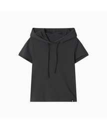 HOODED LAYERED CAP SLEEVE T-SHIRT, CHARCOAL