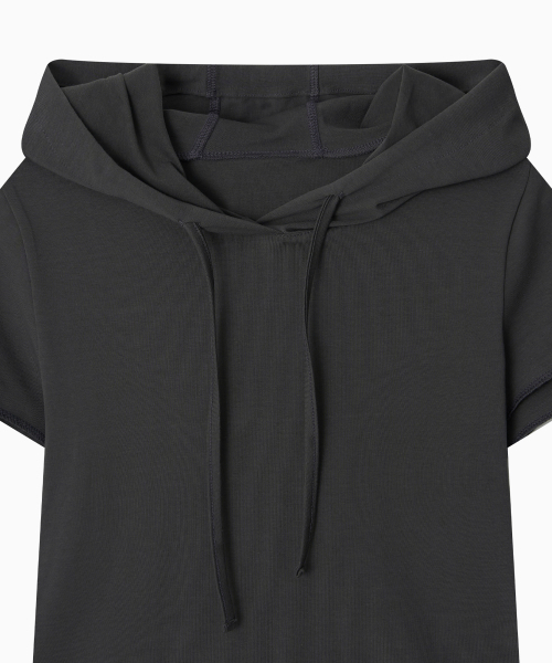OHESHIO(オヘシオ)の「HOODED LAYERED CAP SLEEVE T-SHIRT, CHARCOAL(パーカー・レディース・その他・FREE)」の9枚目の写真