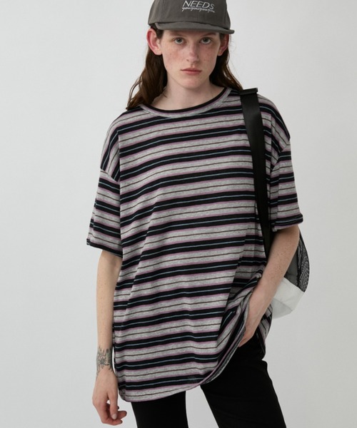 Auntie Rosa Holiday(アンティローザホリデー)の「マルチボーダーオーバーサイズTEE(Tシャツ/カットソー・レディース・ブラウン/ブラック/ネイビー/チャコールグレー・FREE)」の9枚目の写真