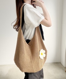 フラワーモチーフニットバッグ