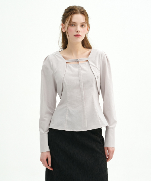 MICANE(ミケーネ)の「ジェライボレロレイヤードブラウス(シャツ/ブラウス・レディース・ライトベージュ/チャコール・SMALL/MEDIUM/LARGE/X-LARGE/XX-LARGE)」の7枚目の写真