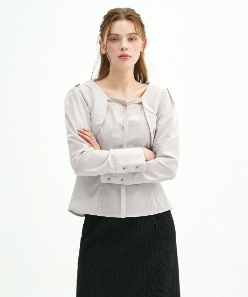MICANE(ミケーネ)の「ジェライボレロレイヤードブラウス(シャツ/ブラウス・レディース・ライトベージュ/チャコール・SMALL/MEDIUM/LARGE/X-LARGE/XX-LARGE)」の9枚目の写真