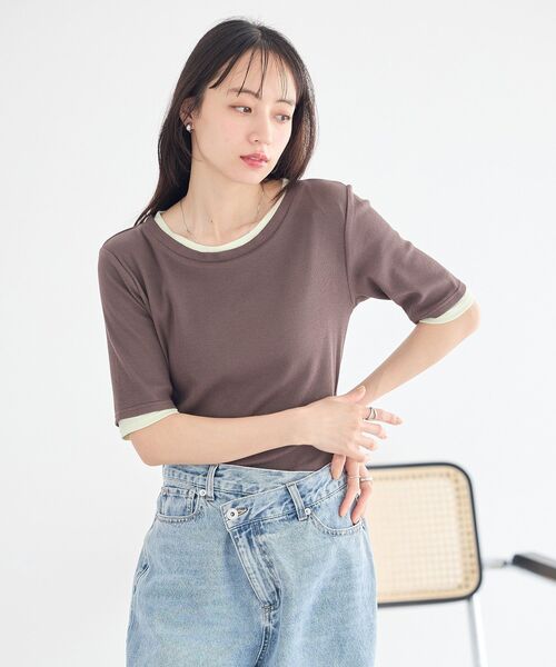 earth music&ecology(アースミュージックアンドエコロジー)の「レイヤードライクバイカラープルオーバー(Tシャツ/カットソー・レディース・レッド/ネイビー/ブラック/ブラウン/グレー/オフホワイト・FREE)」の13枚目の写真