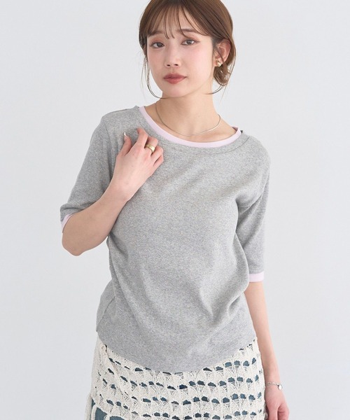 earth music&ecology(アースミュージックアンドエコロジー)の「レイヤードライクバイカラープルオーバー(Tシャツ/カットソー・レディース・レッド/ネイビー/ブラック/ブラウン/グレー/オフホワイト・FREE)」の4枚目の写真