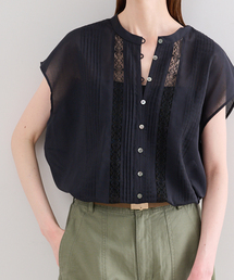 レースピンタックフレンチスリーブブラウス