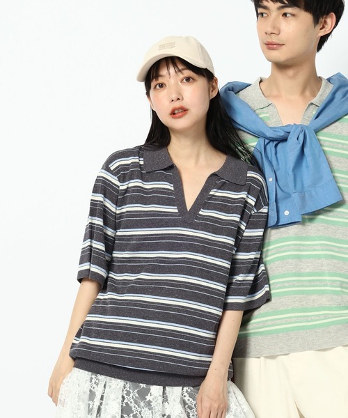 GLOBAL WORK(グローバルワーク)の「ボーダースキッパーポロシャツ/一部店舗限定/670363(ポロシャツ・メンズ・ブラック/グレー/チャコールグレー・X-LARGE/LARGE/SMALL/MEDIUM)」の2枚目の写真