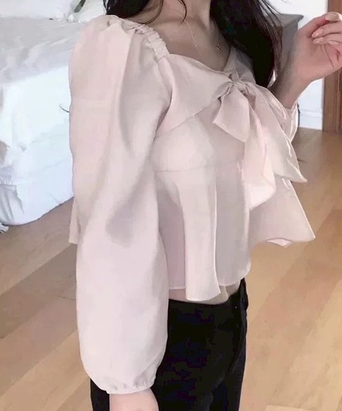 leune(ルネ)の「フロントリボンシアーブラウス(シャツ/ブラウス・レディース・ブラック/オフホワイト/ブルー/ピンク・FREE)」の9枚目の写真