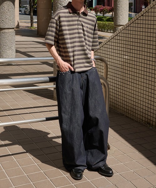 Perushu(ペルーシュ)の「CLASSICAL EMBROIDERY BORDER DRAWSTRING POLO/クラシカル刺繍 ボーダードローストリングポロ(ポロシャツ・メンズ・ブラック系/ブラウン系・MEDIUM/LARGE)」の20枚目の写真