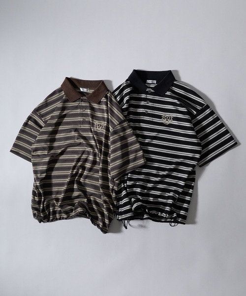 Perushu(ペルーシュ)の「CLASSICAL EMBROIDERY BORDER DRAWSTRING POLO/クラシカル刺繍 ボーダードローストリングポロ(ポロシャツ・メンズ・ブラック系/ブラウン系・MEDIUM/LARGE)」の11枚目の写真