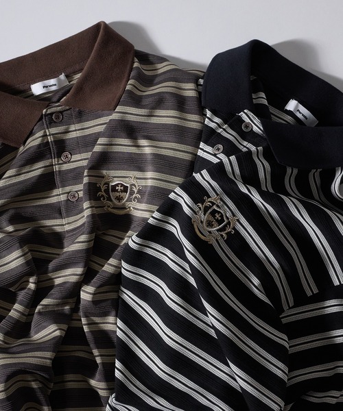 Perushu(ペルーシュ)の「CLASSICAL EMBROIDERY BORDER DRAWSTRING POLO/クラシカル刺繍 ボーダードローストリングポロ(ポロシャツ・メンズ・ブラック系/ブラウン系・MEDIUM/LARGE)」の12枚目の写真