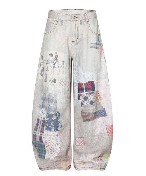 Sibra(シブラ)の「パッチワーク風プリント ワイドデニムパンツ(デニムパンツ・レディース・アイボリー・M)」の15枚目の写真