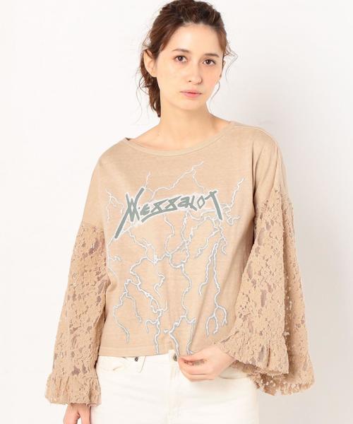 Another Edition（アナザーエディション）の「袖レースロックプリントプルオーバー/AEMBC C/ソデレースロックPRT PO◆（Tシャツ/カットソー・レディース・ダークグレー/ベージュ・FREE）」の2枚目の写真