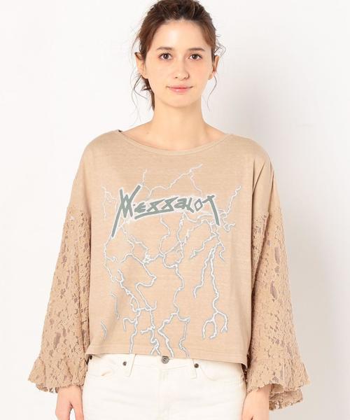 Another Edition（アナザーエディション）の「袖レースロックプリントプルオーバー/AEMBC C/ソデレースロックPRT PO◆（Tシャツ/カットソー・レディース・ダークグレー/ベージュ・FREE）」の9枚目の写真