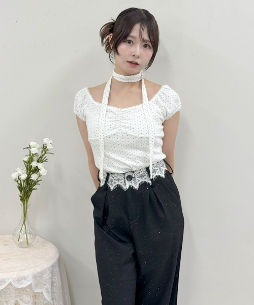 frunco（フランコ）の「チョーカー付きドットパフスリーブT（Tシャツ/カットソー・レディース・ホワイト/グレー・FREE）」の8枚目の写真