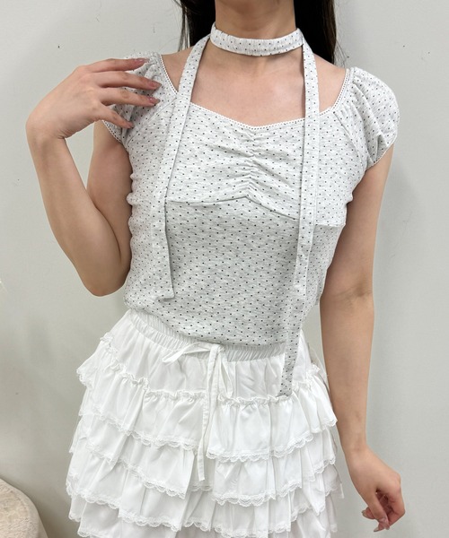 frunco（フランコ）の「チョーカー付きドットパフスリーブT（Tシャツ/カットソー・レディース・ホワイト/グレー・FREE）」の12枚目の写真