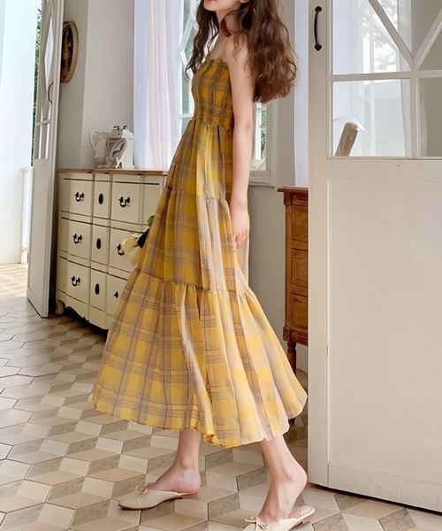 SHOUYO(ショウヨウ)の「チェック柄シャーリングキャミワンピース(ワンピース・レディース・レッド/イエロー・M)」の5枚目の写真