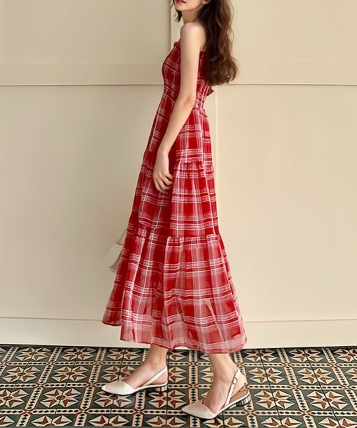 SHOUYO(ショウヨウ)の「チェック柄シャーリングキャミワンピース(ワンピース・レディース・レッド/イエロー・M)」の7枚目の写真