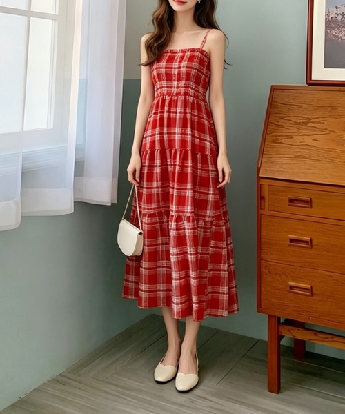 SHOUYO(ショウヨウ)の「チェック柄シャーリングキャミワンピース(ワンピース・レディース・レッド/イエロー・M)」の12枚目の写真