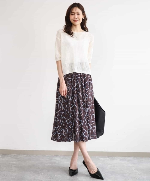 MK MICHEL KLEIN（エムケーミッシェルクラン）の「[洗える]クロップド丈シアーリブニット（ニット/セーター・レディース・アイボリー/ブルー/ブラウン・38）」の4枚目の写真