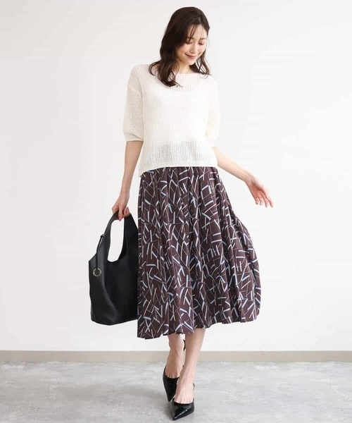 MK MICHEL KLEIN（エムケーミッシェルクラン）の「[洗える]クロップド丈シアーリブニット（ニット/セーター・レディース・アイボリー/ブルー/ブラウン・38）」の6枚目の写真