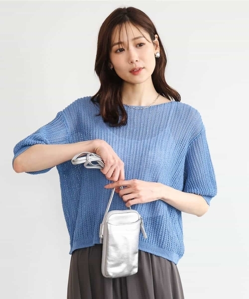 MK MICHEL KLEIN（エムケーミッシェルクラン）の「[洗える]クロップド丈シアーリブニット（ニット/セーター・レディース・アイボリー/ブルー/ブラウン・38）」の7枚目の写真