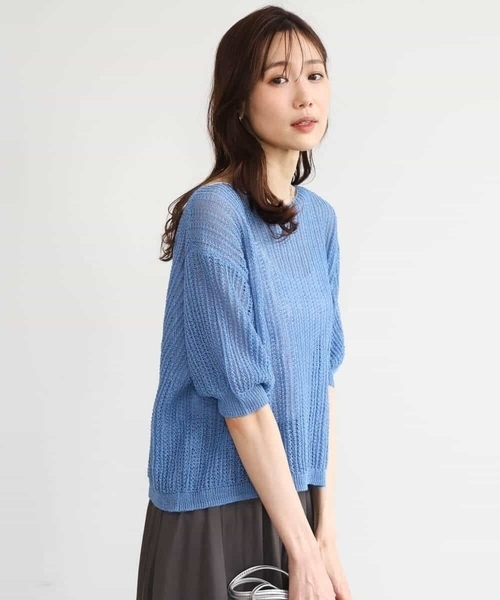 MK MICHEL KLEIN（エムケーミッシェルクラン）の「[洗える]クロップド丈シアーリブニット（ニット/セーター・レディース・アイボリー/ブルー/ブラウン・38）」の8枚目の写真