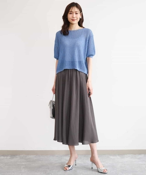 MK MICHEL KLEIN（エムケーミッシェルクラン）の「[洗える]クロップド丈シアーリブニット（ニット/セーター・レディース・アイボリー/ブルー/ブラウン・38）」の10枚目の写真