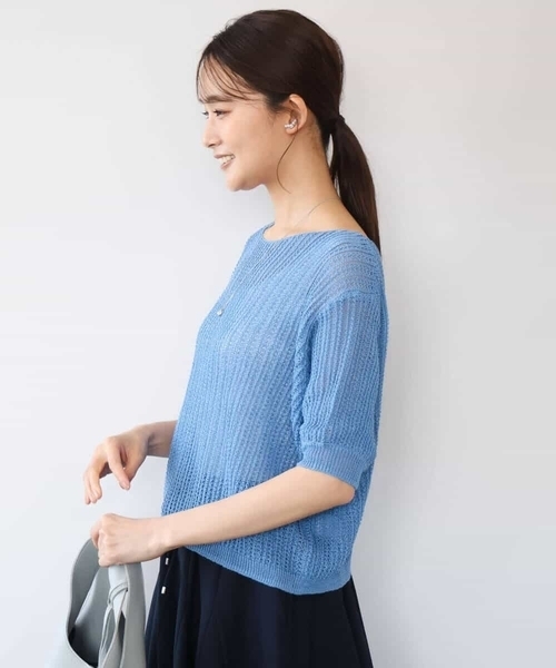 MK MICHEL KLEIN（エムケーミッシェルクラン）の「[洗える]クロップド丈シアーリブニット（ニット/セーター・レディース・アイボリー/ブルー/ブラウン・38）」の13枚目の写真