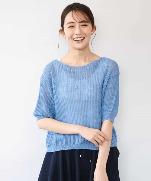 MK MICHEL KLEIN（エムケーミッシェルクラン）の「[洗える]クロップド丈シアーリブニット（ニット/セーター・レディース・アイボリー/ブルー/ブラウン・38）」の14枚目の写真