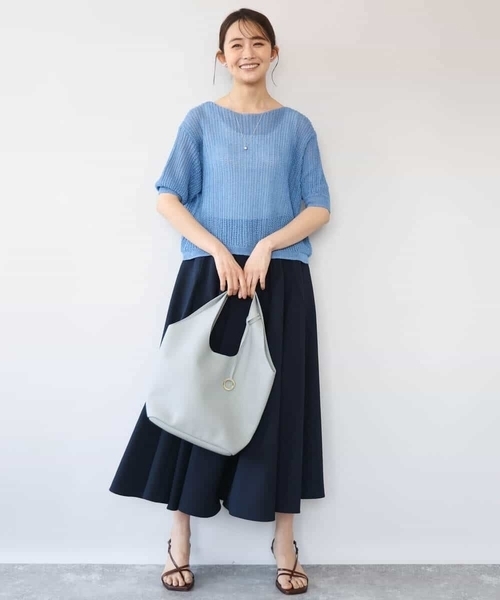 MK MICHEL KLEIN（エムケーミッシェルクラン）の「[洗える]クロップド丈シアーリブニット（ニット/セーター・レディース・アイボリー/ブルー/ブラウン・38）」の15枚目の写真