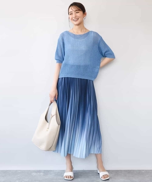 MK MICHEL KLEIN（エムケーミッシェルクラン）の「[洗える]クロップド丈シアーリブニット（ニット/セーター・レディース・アイボリー/ブルー/ブラウン・38）」の19枚目の写真