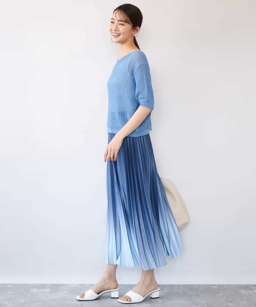 MK MICHEL KLEIN（エムケーミッシェルクラン）の「[洗える]クロップド丈シアーリブニット（ニット/セーター・レディース・アイボリー/ブルー/ブラウン・38）」の20枚目の写真