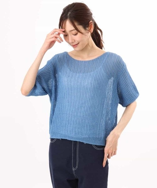 MK MICHEL KLEIN（エムケーミッシェルクラン）の「[洗える]クロップド丈シアーリブニット（ニット/セーター・レディース・アイボリー/ブルー/ブラウン・38）」の21枚目の写真
