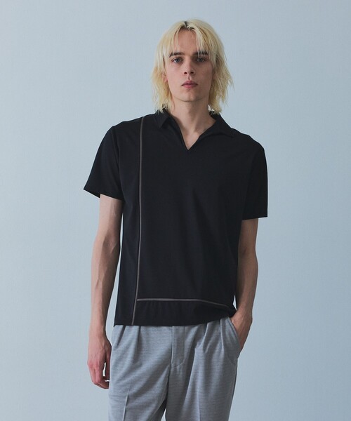 5351 POUR LES HOMMES(ゴーサンゴーイチプールオム)の「【L-Line】スキッパー ポロシャツ(ポロシャツ・メンズ・ブラック/グレイッシュブルー・48/46/44/50)」の2枚目の写真