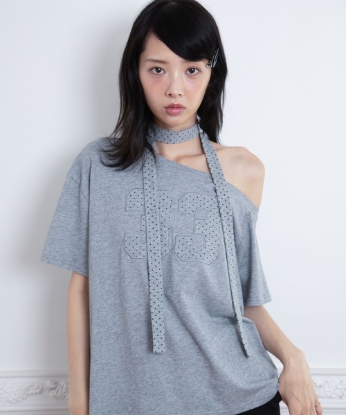 3.3 Field Trip (3.3フィールドトリップ)の「3.3 Field Trip/スター柄ストール付きアップリケナンバーTシャツ(Tシャツ/カットソー・レディース・ホワイト/ブラック/グレー・FREE)」の3枚目の写真