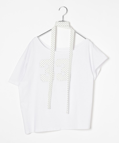 3.3 Field Trip (3.3フィールドトリップ)の「3.3 Field Trip/スター柄ストール付きアップリケナンバーTシャツ(Tシャツ/カットソー・レディース・ホワイト/ブラック/グレー・FREE)」の4枚目の写真