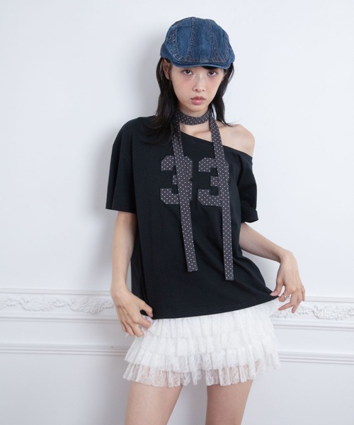 3.3 Field Trip (3.3フィールドトリップ)の「3.3 Field Trip/スター柄ストール付きアップリケナンバーTシャツ(Tシャツ/カットソー・レディース・ホワイト/ブラック/グレー・FREE)」の16枚目の写真