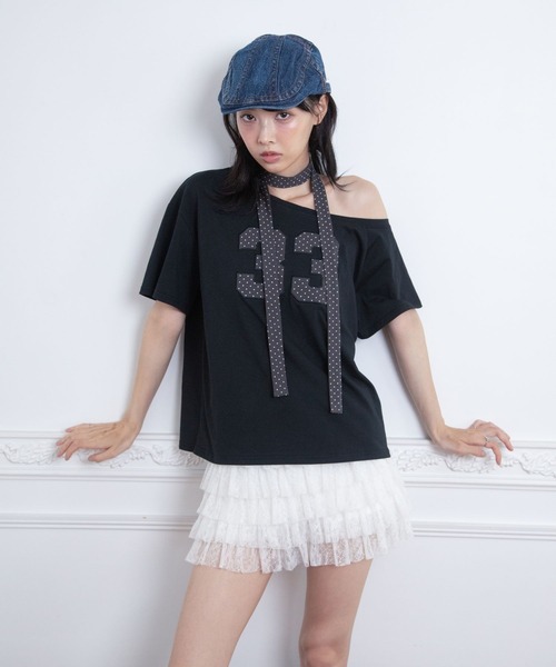 3.3 Field Trip (3.3フィールドトリップ)の「3.3 Field Trip/スター柄ストール付きアップリケナンバーTシャツ(Tシャツ/カットソー・レディース・ホワイト/ブラック/グレー・FREE)」の17枚目の写真