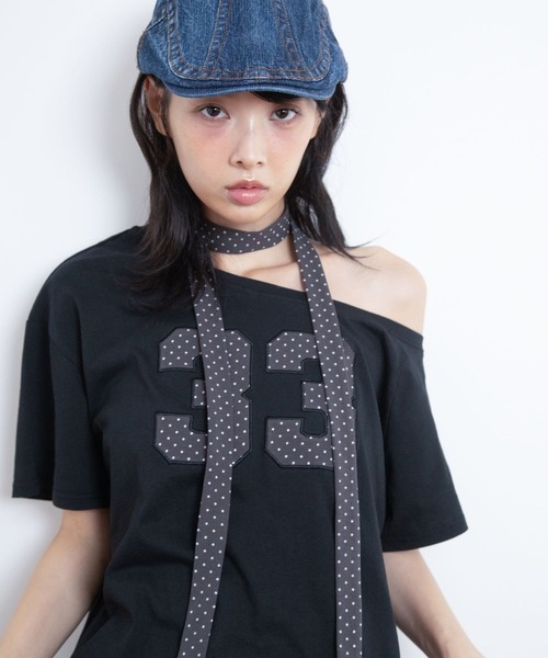 3.3 Field Trip (3.3フィールドトリップ)の「3.3 Field Trip/スター柄ストール付きアップリケナンバーTシャツ(Tシャツ/カットソー・レディース・ホワイト/ブラック/グレー・FREE)」の19枚目の写真
