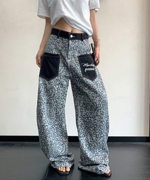 Dalfwin（ダールフィン）の「韓国ファッション レオパード柄ワイドデニムパンツパンツ（デニムパンツ）」