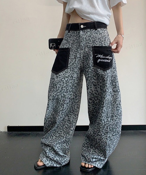 Dalfwin(ダールフィン)の「韓国ファッション レオパード柄ワイドデニムパンツパンツ(デニムパンツ・レディース・ライトブラウン/グレー・LARGE/MEDIUM/SMALL)」の3枚目の写真
