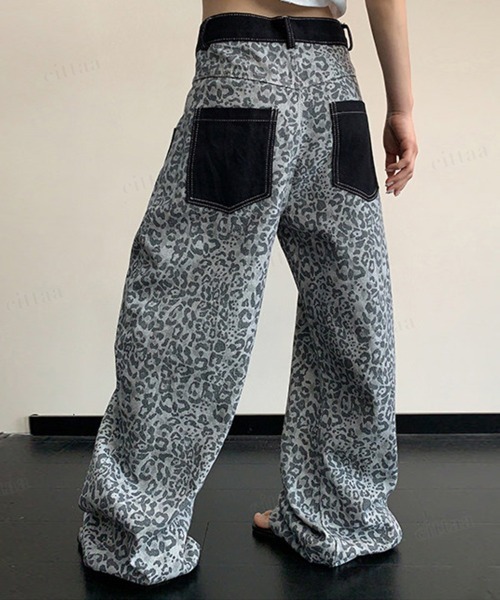 Dalfwin(ダールフィン)の「韓国ファッション レオパード柄ワイドデニムパンツパンツ(デニムパンツ・レディース・ライトブラウン/グレー・LARGE/MEDIUM/SMALL)」の4枚目の写真