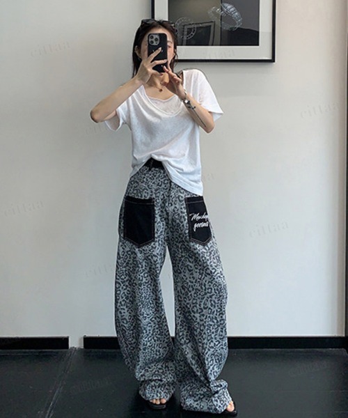 Dalfwin(ダールフィン)の「韓国ファッション レオパード柄ワイドデニムパンツパンツ(デニムパンツ・レディース・ライトブラウン/グレー・LARGE/MEDIUM/SMALL)」の6枚目の写真