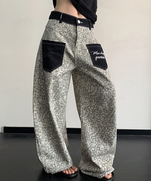 Dalfwin(ダールフィン)の「韓国ファッション レオパード柄ワイドデニムパンツパンツ(デニムパンツ・レディース・ライトブラウン/グレー・LARGE/MEDIUM/SMALL)」の12枚目の写真